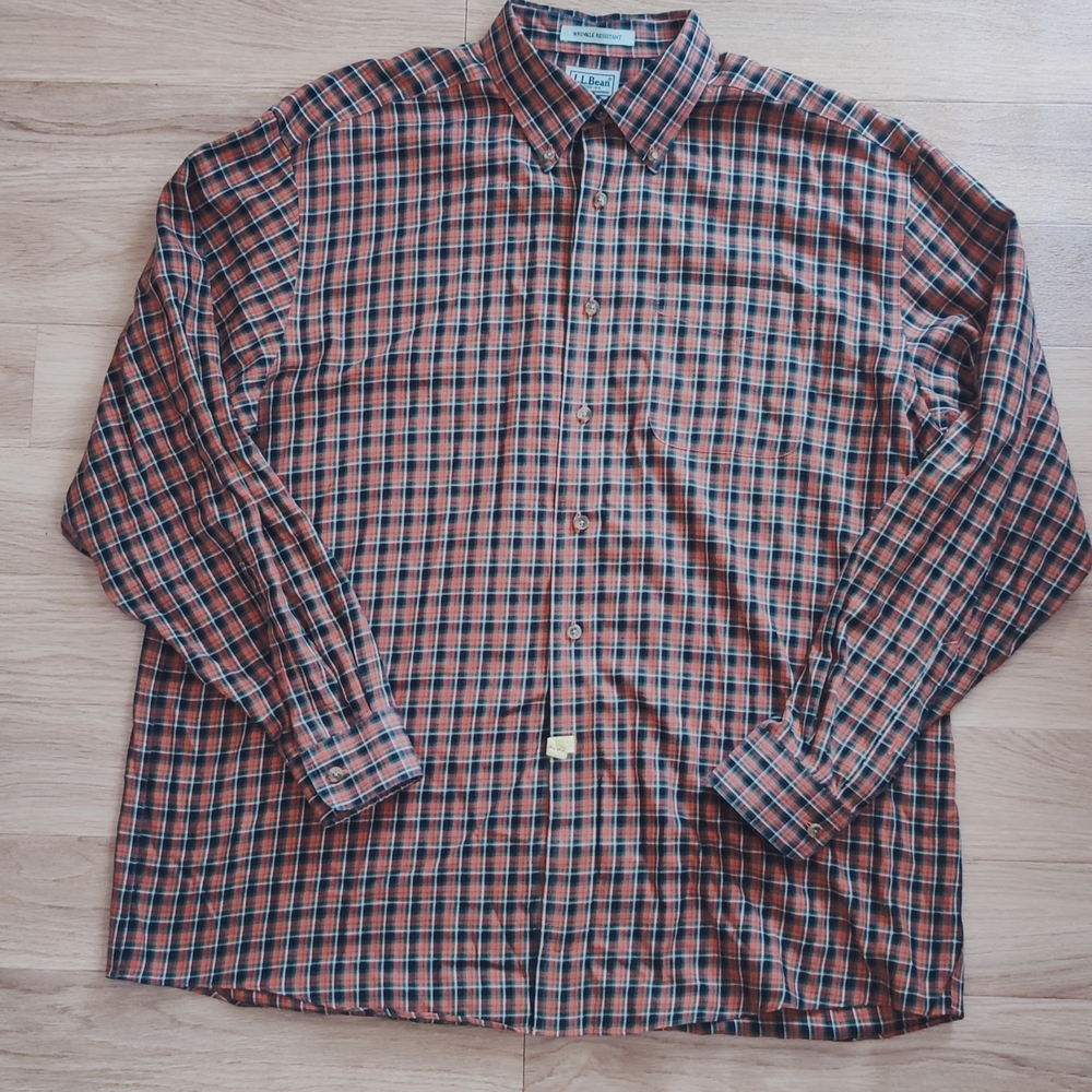 L.L. Bean Men's Tartan Plaid Cotton Cashmere Blend Dress Shirt Sz LG